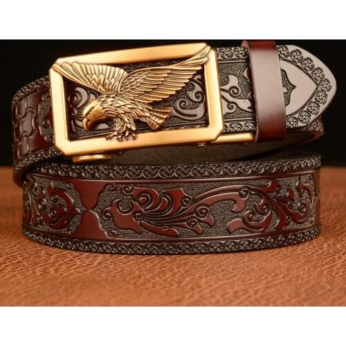 Fashion Genuine Leather Men Belt Causal Trouser Strap Pant Ceinture Homme Cowskin Eagle Automatic Buckle Cowhide Men Belts