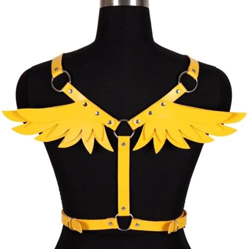 Sexy Lingerie Leather Harness Angel Wing Goth Bdsm Cosplay Harajuku Waist Belt Garter Erotic Waistband Harness Punk Accessory