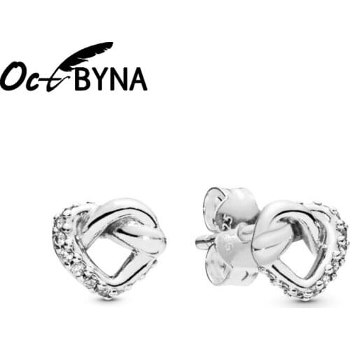 Octbyna Classic Interweaving Heart Shaped zircon Stud Earring High Quality Silver Color Fine Stud Earring For Women Girl Jewelry