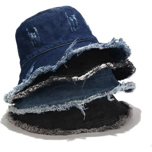 WZCX Denim Hole Burrs Flat Top Collapsible FishermanS Hat Unisex Fashion New Spring Autumn Basin Cap Fishing Hat
