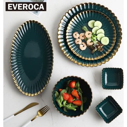 Nordic Modern Home Furnishing Phnom Penh Chrysanthemum Plate Creative Retro Ceramic Tableware Oval Plate Soup Bowl Salad Bowl