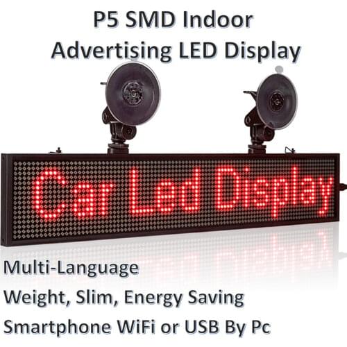 P5mm 5V Wif Indoor LED Signs panel,12v Car Scrolling Ad Message board Red SMD display screen Support iOS phone input +2 sucker