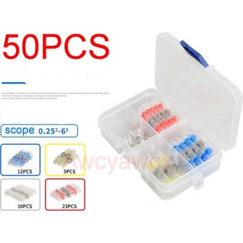 50pcs Heat Shrink Butt Crimp Terminals Waterproof Solder Seal Electrical Connectors Wire AC DC power adapter Cable Splice plug