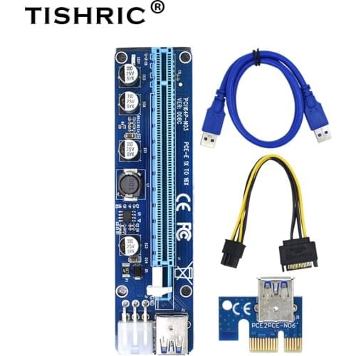 TISHRIC Newest gpu PCIE PCI-E Riser 008C card PCI E X16 PCI Express 6Pin to SATA 1X 16X USB3.0 Extender LED For Mining ETH