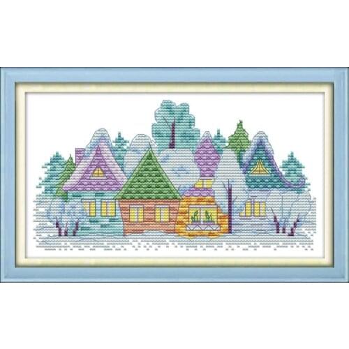 Joy Sunday Cross Stitch Small Village Patterns Counted 11CT 14CT Landscape Series DMS Embroidery Sets Home Decoration Kits