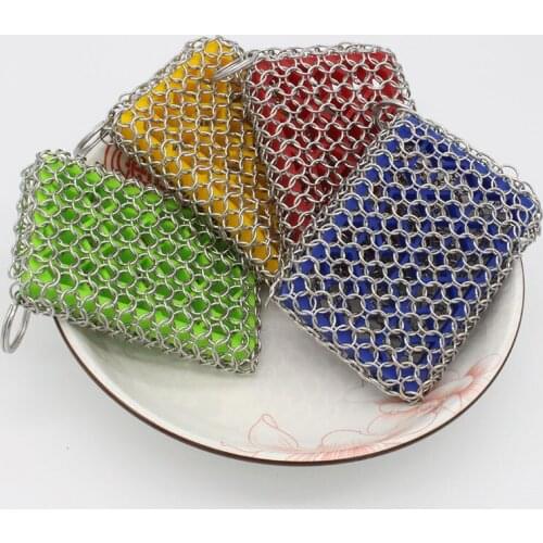 High Quality Stainless Steel Ring Net Built-in Silicone Metal Pot Brush Ring Nets Wash Pot Net Kitchen Cleaning Accessories