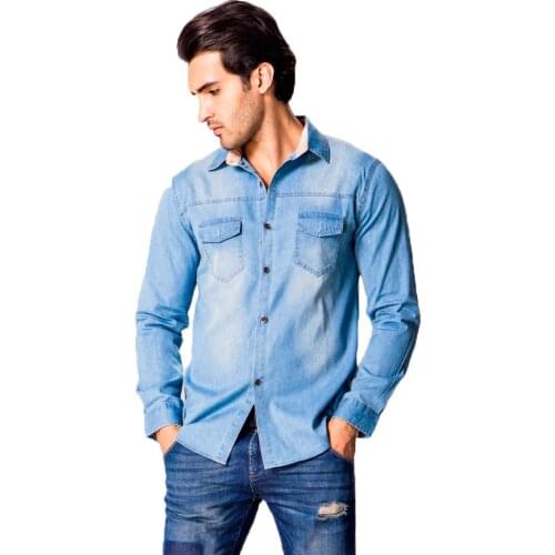 High Quality Mens Slim Denim Shirts New Plus Size M-6XL Fashion Casual Wash Blue Long-sleeved Cargo Jeans Shirts Male Clothing