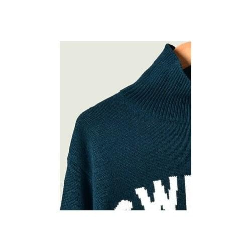 Women Sweater 2019 Autumn and Winter New Temperament Solid Color Letter Printing Turtleneck Pullover Top