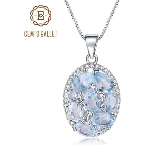 GEMS BALLET 3.90Ct Natural Sky Blue Topaz Gemstone Elegant Pendant Necklace for Women Fine Jewelry 925 Sterling Silver Collier