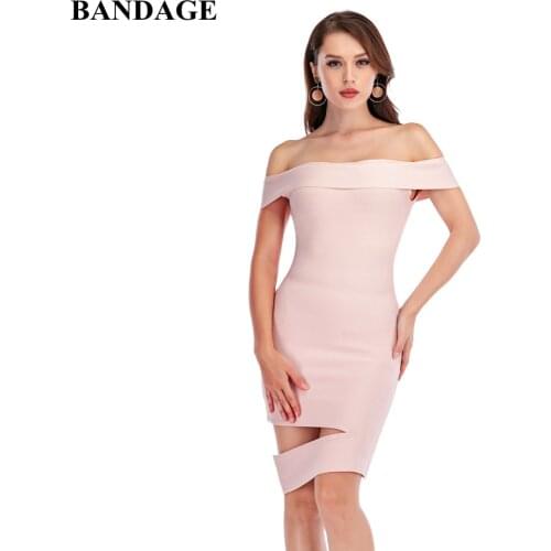 Off Shoulder Bandage Dress Summer Women Bodycon Boutiques Slash Neck Sexy Dresses Hollow Out Celebrity Party Club Knit Vestidos