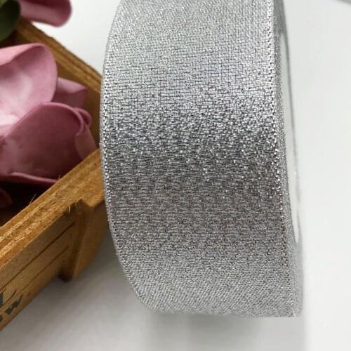 1 1/2'' (38 mm) Silver Metallic Glitter ribbon craft/wedding 25Y