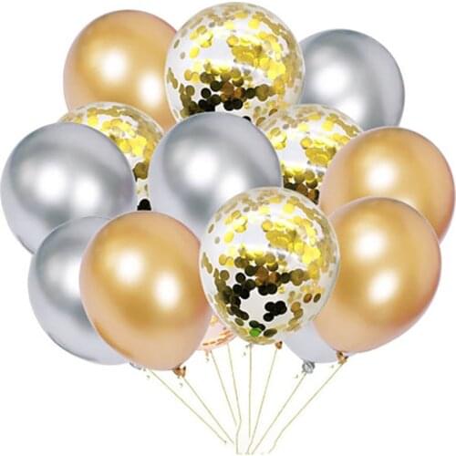 15pcs/set Chrome Metal Color Balloon Mix Confetti Kid Adult Happy Birthday Party Air Globos Marriage New Year Helium Ball suppli