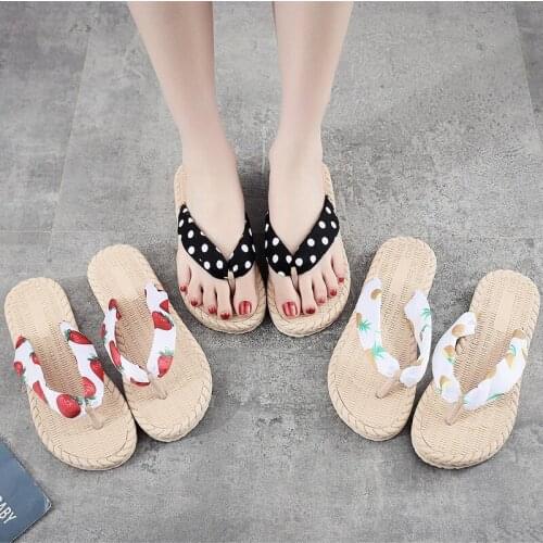 2021 Imitation Straw Woven Hemp Slippers Rubber-plastic Sole Womens Sandals Korean and Korean Shoes Herringbone Flat Beach Shoe