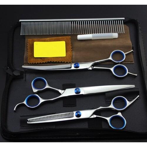 4 kit Japan 440c pet 7 inch shears dog grooming hair scissors set make up cutting barber thinning clipper hairdressing scissors