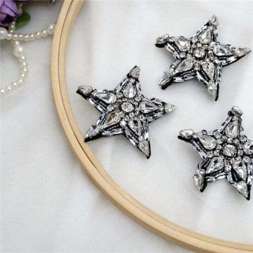 5 Pcs Stars Rhinestones beads brooch patches applique embroidery Crystal Sew on / Glue On patch DIY Scarf shoes bag Jacket Decor