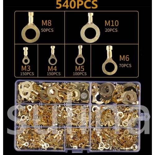 540PCS M3-M10 Electrical Wire Crimp Terminals Connerctors Non-Insulated Ring Lugs Cable Connector Crimper Plier Tools Set