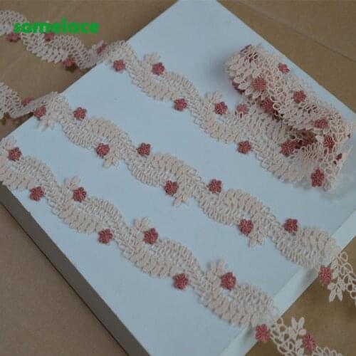 5Yds 2.5cm Wide Tan Hollow Leaf Style Pink Floral Venise Lace Trim with Design for Wedding Bridal,Garment Decoration