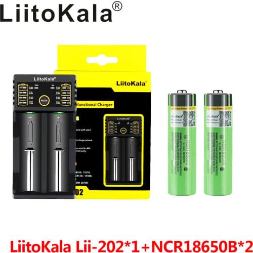 LiitoKala lii-202 USB 26650 18650 AAA AA Smart Charger + 2pcs NCR18650B 3.7V 18650 3400mAh Li-ion Rechargeable Battery (NO PCB)