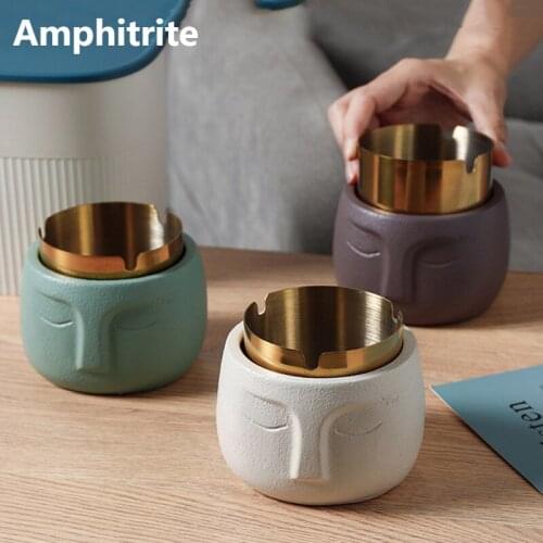 Home Decoration Accessories Creative Nordic Wind-proof Ashtray With Abstract Nice Cover Texture Searing Office Ashtray Car Bar