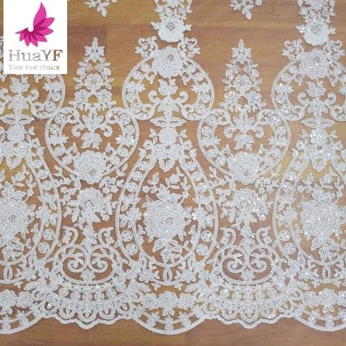 White Tulle Sequence Fabrics Mesh Embroidery Lace For Bridal HY1125