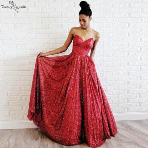 Shiny Red Long Evening Dresses 2020 Sweetheart Corset Back Floor Length Prom Dresses Formal Party Gowns Robe De Soiree Cheap