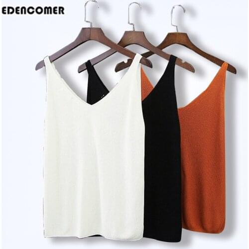 Large Size Women Summer Camis 2017 New Plus Size Slim V Small Collar Knitted Camis Pure Color Primer Sling Tank Sleeveless Tops