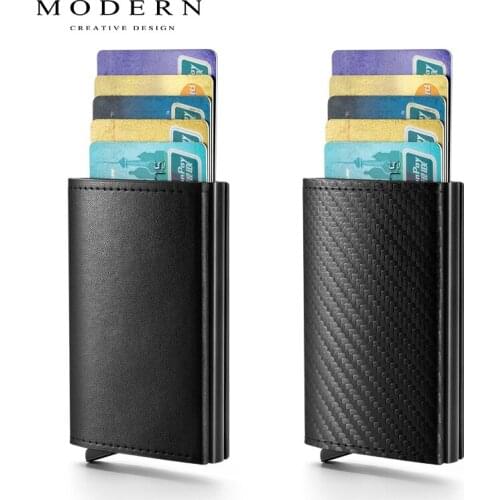 Carbon Fiber Antitheft Wallet Automatic Slide Card Holder Credit Card Wallet Men Wallets RFID Blocking