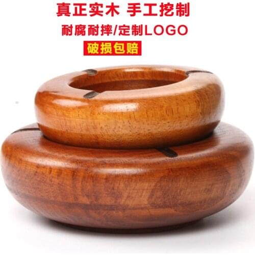 Household Merchandises Smoking Accessories Natural chestnut Solid Wood Hotel Round Vintage Ashtray