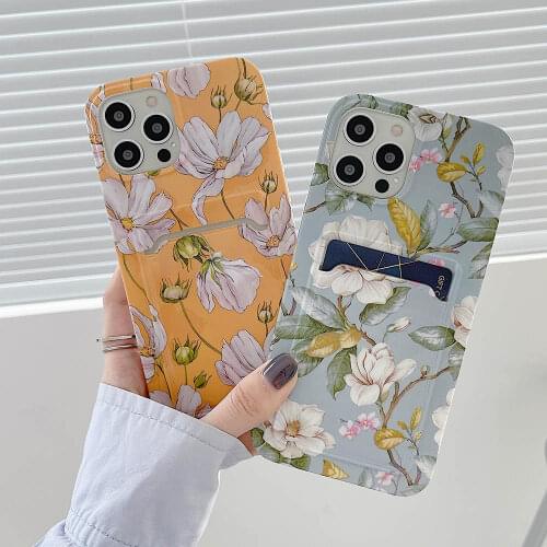 For iPhone 11 12 Pro Max X XR XS Max 7 8 Plus Cases Shockproof Vintage Flower Wallet Card Slot Holder Soft TPU Protective Cover