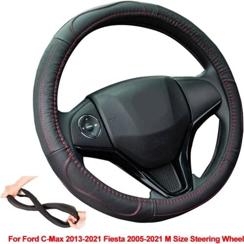 Car Steering Wheel Cover Wrap For Ford C-Max 2013 - 2018 2019 2020 2021 Fiesta 2005 - 2021 M Size Braid on the Steering wheel