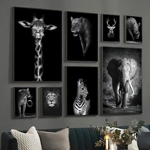 Black And White Animal Poster Home Room Decoration Nordic Oil Painting Realistic Painting Modern Printing Living Room Wall Art