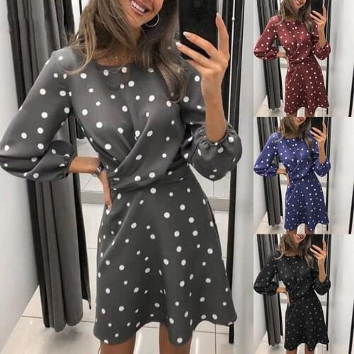Polka Dot Print Long Sleeve Dress Womens 2021 Spring And Summer Retro Sexy Slim Mini Vestidos O-Neck Female Black Beach Dresses