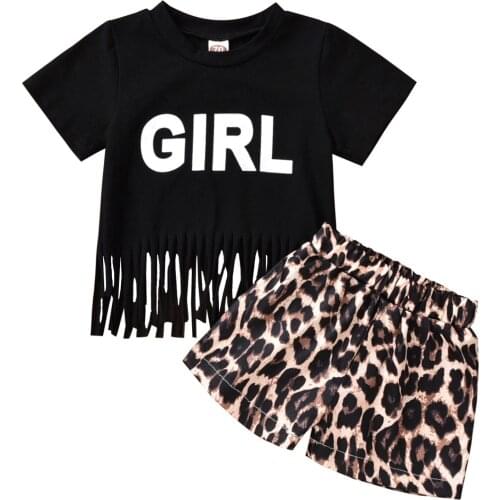 Baby Short Sleeve + Shorts, Leopard Print Long Tassel Decoration Casual Style Summer Clothing 6M-5T