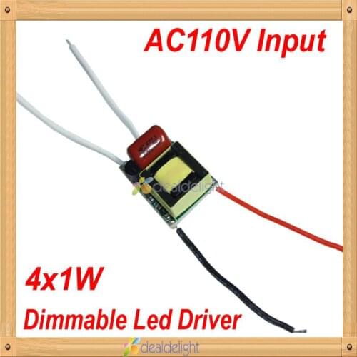 5pcs/lot 4W 4X1W Dimmable Driver AC110V To DC12V 300mA 50/60Hz For LED Spotlight Blub Brightness Adjust Free Shipping