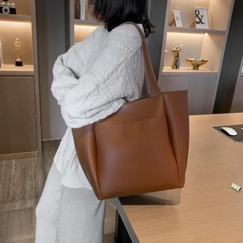 Elegant PU Leather Shoulder Bags for Women 2021 Large Capacity Tote Ladies Travel Bag Ladies Solid Color Travel Handbag Purse