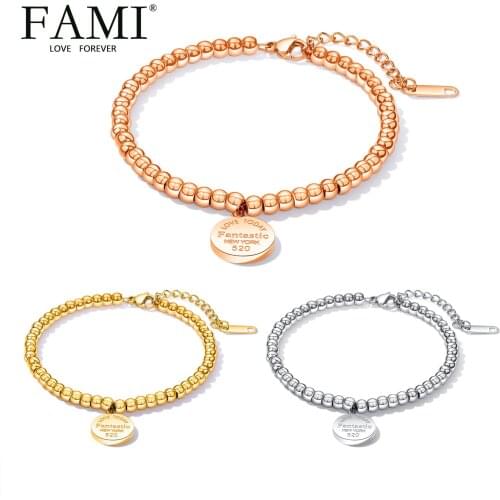 FAMI Bracelets on hand Female 18K Rose Gold Bracelets FOR WOMEN Bead Chain Korean Love Couple Bracelet Simple Heart pendant