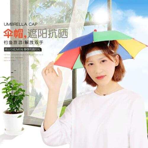 Outdoor Fishing Umbrella Hat Hands Free Rainbow Folding Waterproof Camping Sun Hat Rainy Day Foldable Umbrella Cap