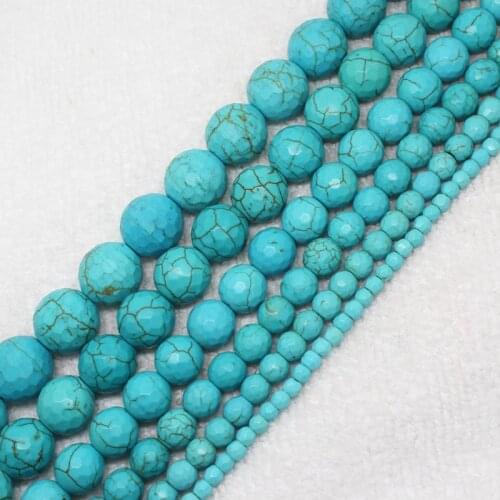 Good Qulity 4-14mm Faceted Blue Turquoises Round Bead15",BeadsFor DIY Jewelry Making !We provide mixed wholesale for all items