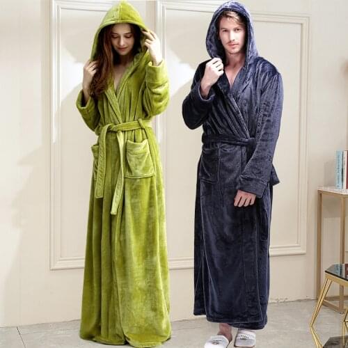 Women Plus Size Long Warm Flannel Bathrobe Winter Bath Robe Bridesmaid Hooded Dressing Gown Sexy Bride Robes Men Night Sleepwear