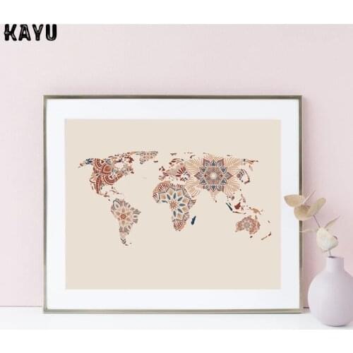 Canvas Painting Boho World Map Terracotta Neutral Colors Travel Wall Art Poster Print For Bedroom Decoration Pictures Home Decor