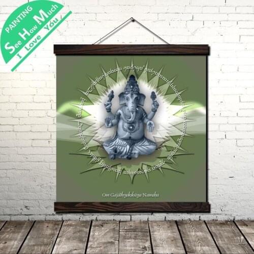 God Ganesha Photo Scroll Painting Canvas Vintage Poster and Prints Wall Art Picture Living Room Bedroom Farmhouse Decoration