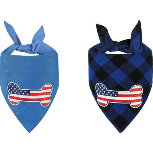 Plaid Bone Dog Bandana Independence Day Puppy Bibs For Pet Accessories Chihuahua Corgi Bibs 4th For July Pet Scarf Bibs Soft