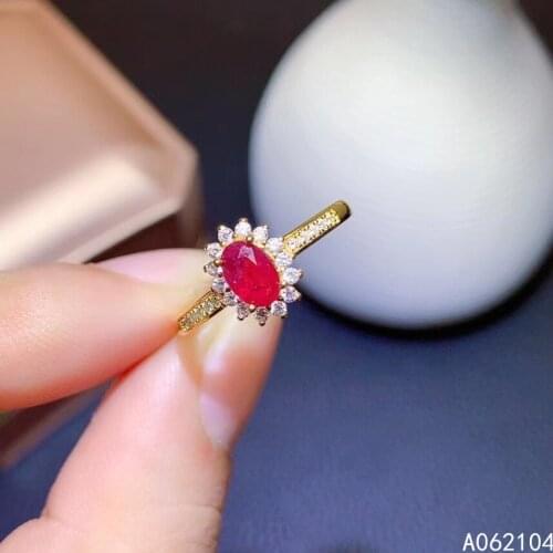 KJJEAXCMY fine jewelry 925 sterling silver inlaid natural ruby Womens exquisite simple flower classic gem adjustable ring suppo