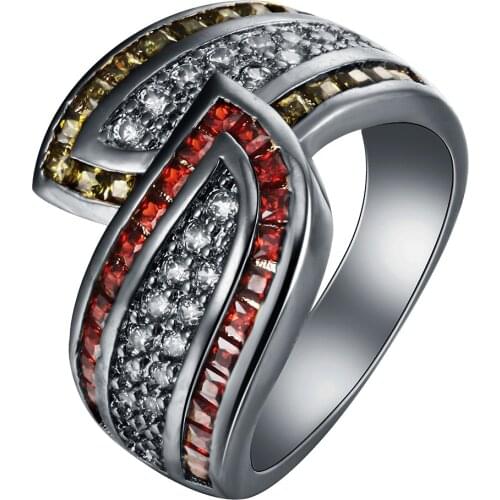 Black Gold Color ring punk unique vintage party gift for women leaf green Red cz zircon princess wedding engagement RINGS