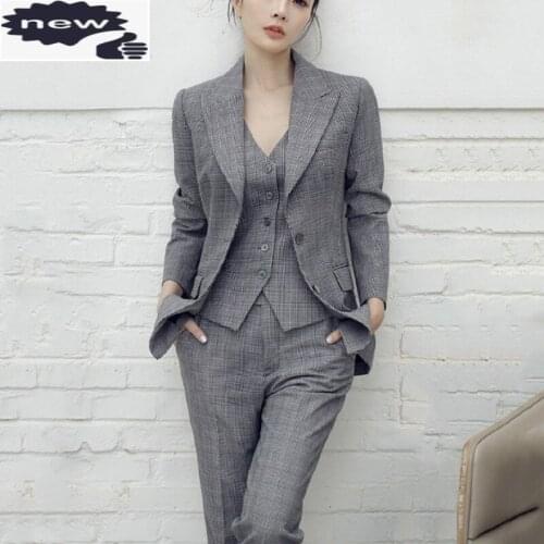 British Brand Plaid Sexy Strapless Tube Top Women Suit Ladies Blazer Pants Set Business Office Work Slim Fit Outfit Suits