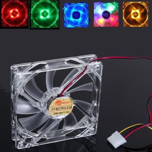 4 LED Light Quad PC Computer Clear Case Cooler Fan CPU Cooling Fan 120 x 120 x 25mm Blue/Yellow/Red/Green Lights