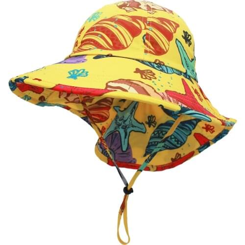 Outfly With Neck Protection Summer Childrens Sun Protection Hat Kids Sunhat Polyester Fabric Wide Hat