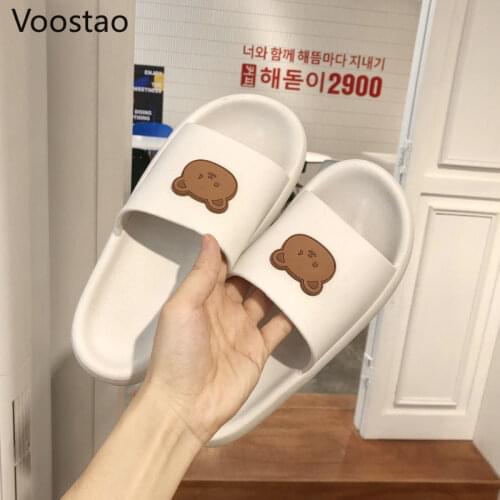Sweet Lolita Cartoon Bear Slippers Women Summer Sandals 2021 Platform Casual Home Bathroom Slippers Girls Cute Beach Flat Shoes