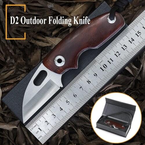 Cute Mini Folding Knife Portable D2 Steel Camping Hunting Tactical Keychain Knife Survival Outdoor EDC Tool Dropshipping