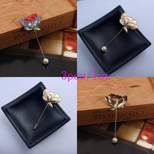 2017 Fashion Jewelry Enamel Pin Metal Elegant Pearl Lotus Brooch Lapel Pin Men Suit Brooch Collar Safety Pin Brooches For Women